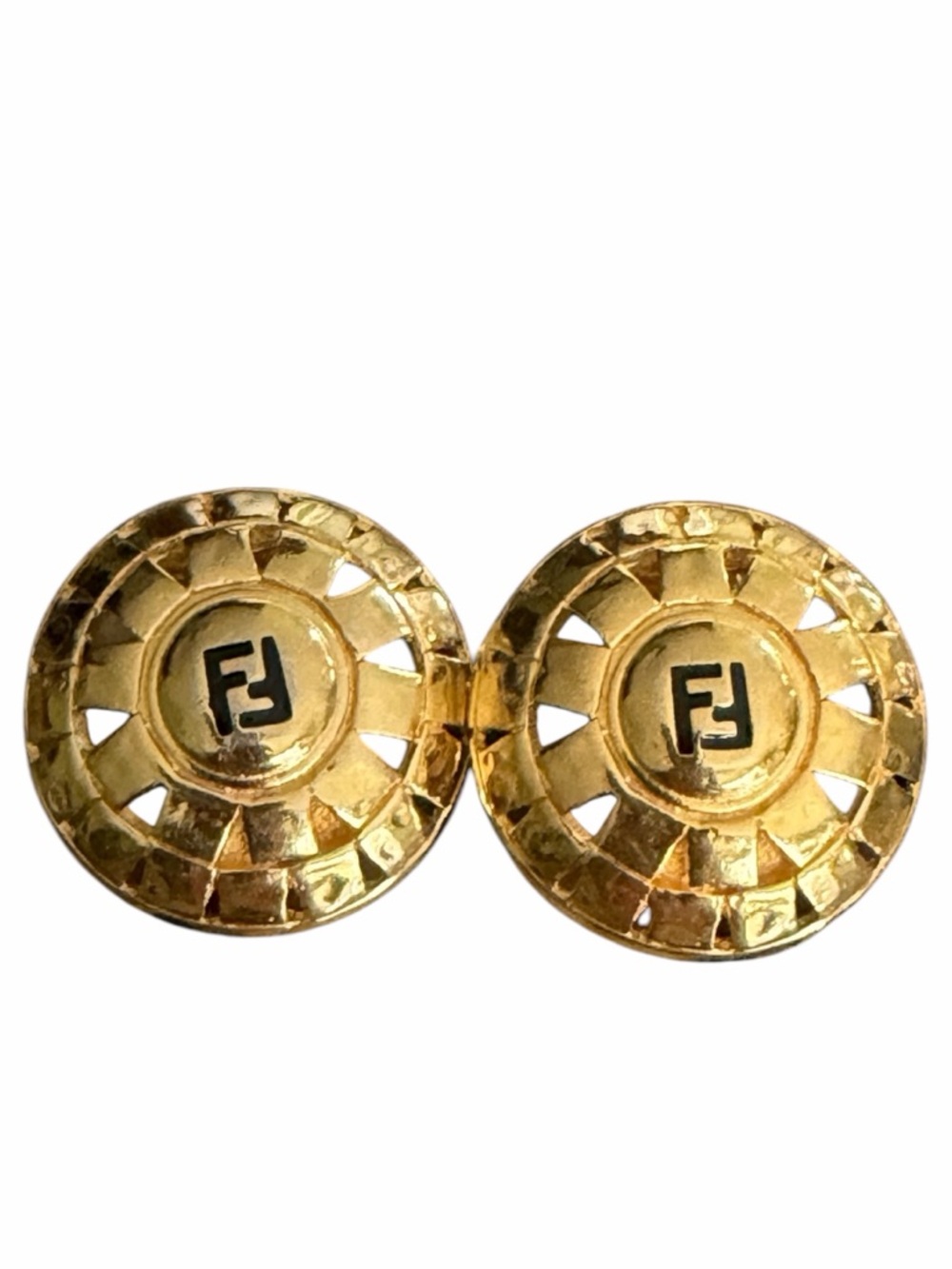 Fendi “FF” Logo Gold-Plated Button Style Dome Clip-on Earrings
